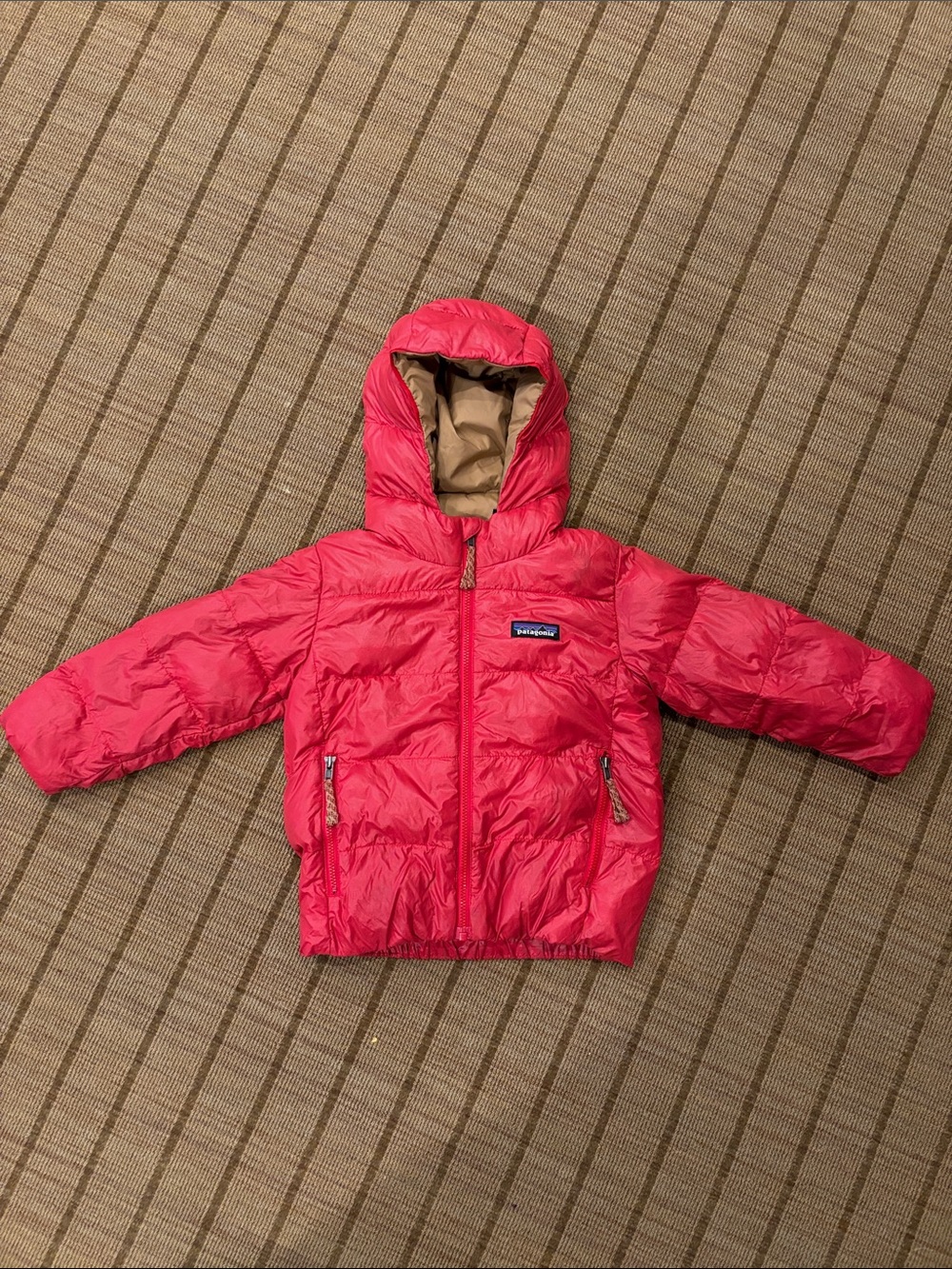 Patagonia Kids Hooded Puffer Jacket - Red with Tan Lining
